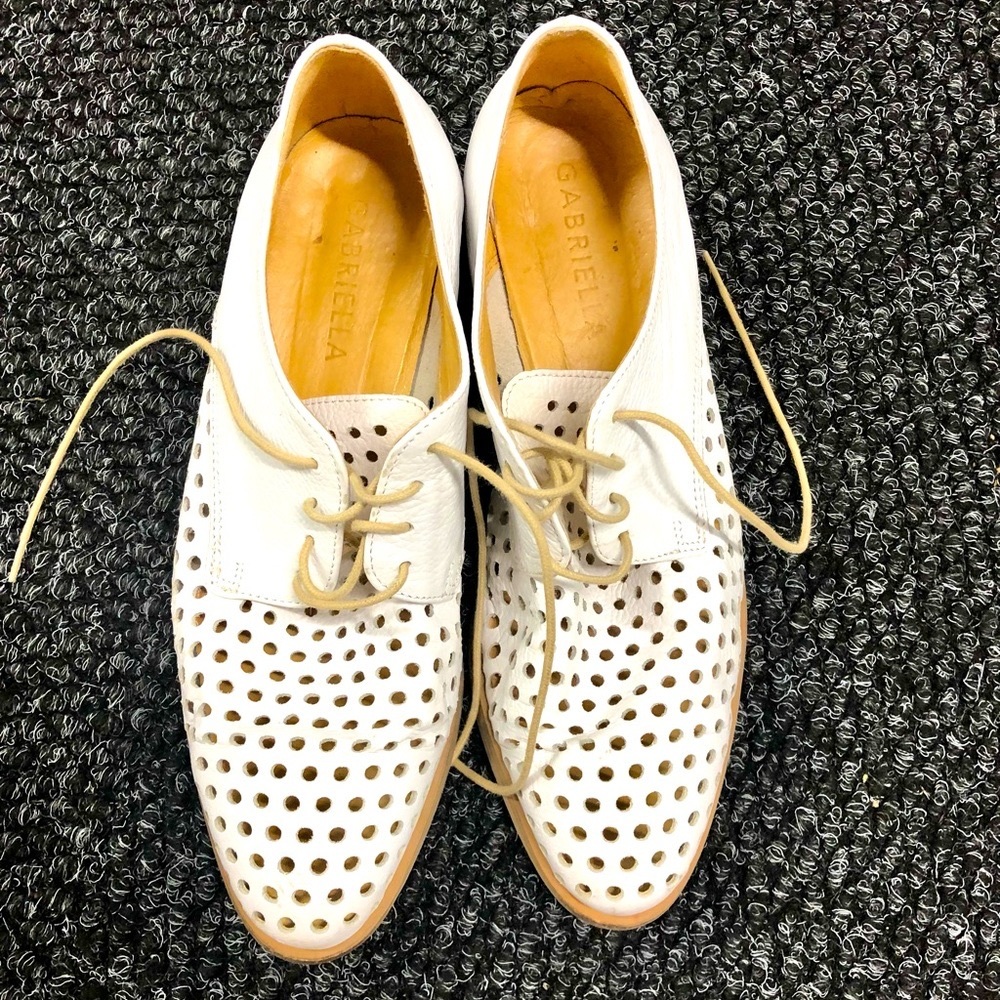 Gabriella white perforated leather lace up oxfords